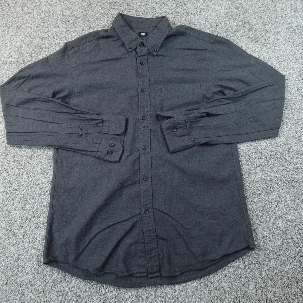 Uniqlo Shirt Mens M Gray Flannel Button Up Long Sleeve Casual Outdoor Work Top